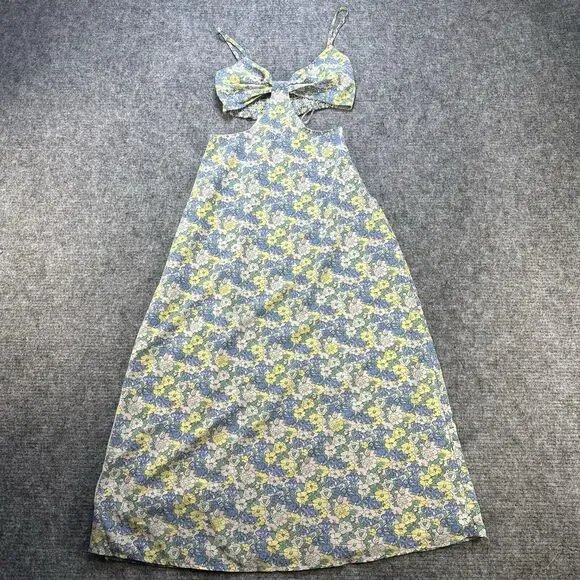 Lulus Dress Womens Small Blue Floral Print Cutouts Maxi Slit It's a Perfect Pick - Picture 1 of 12